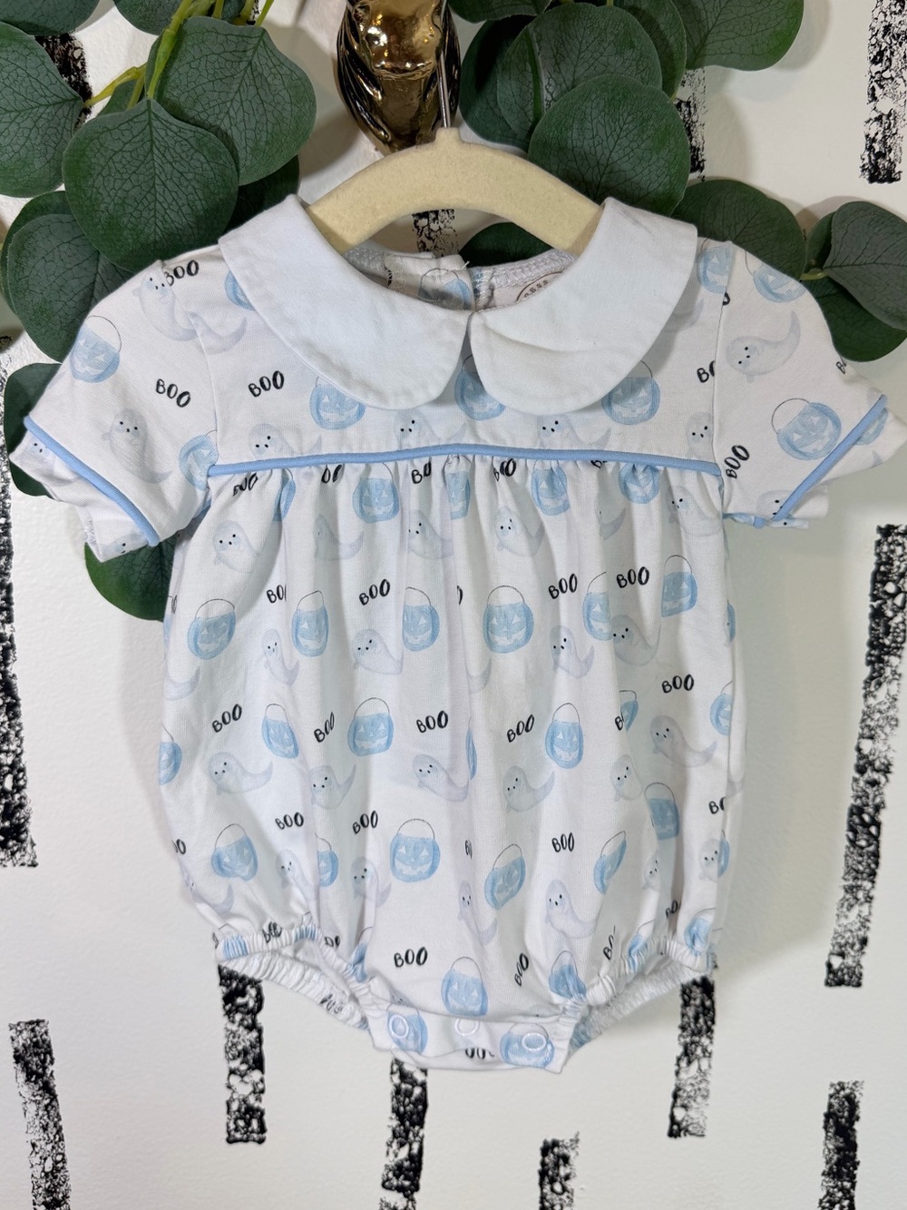 Cypress Row Halloween Jack O Lantern Printed Boys Bubble Smock Onesie- Newborn